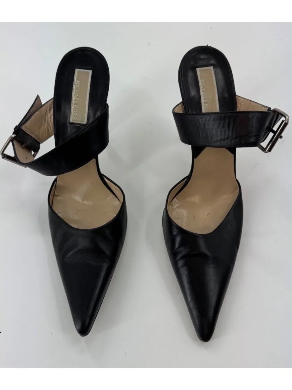 Michael Kors Black Leather Pointed-Toe Slingback Heels Size 9 Made In Italy
